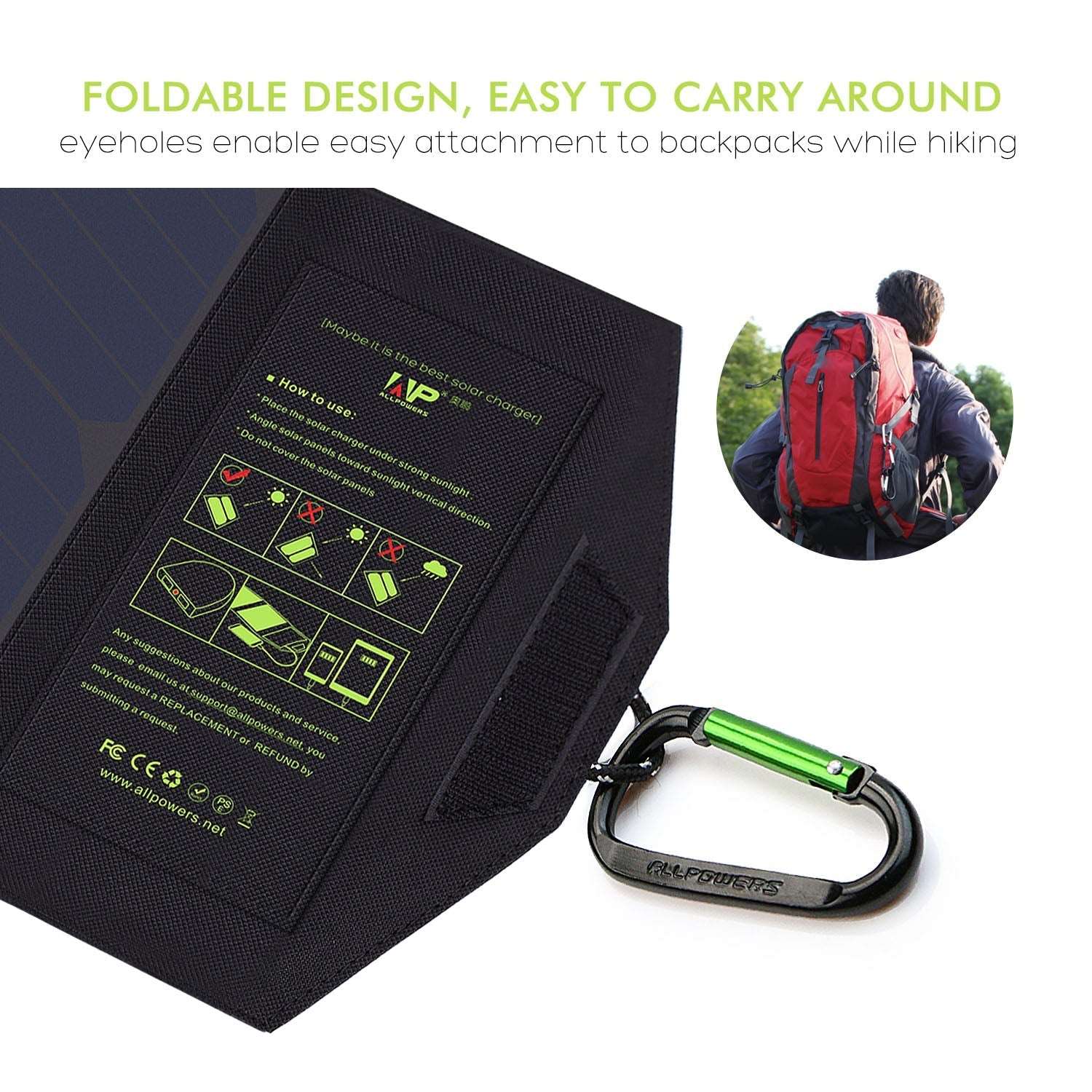 ALLPOWERS 5V 21W Caricatore Portatile a Pannello Solare
