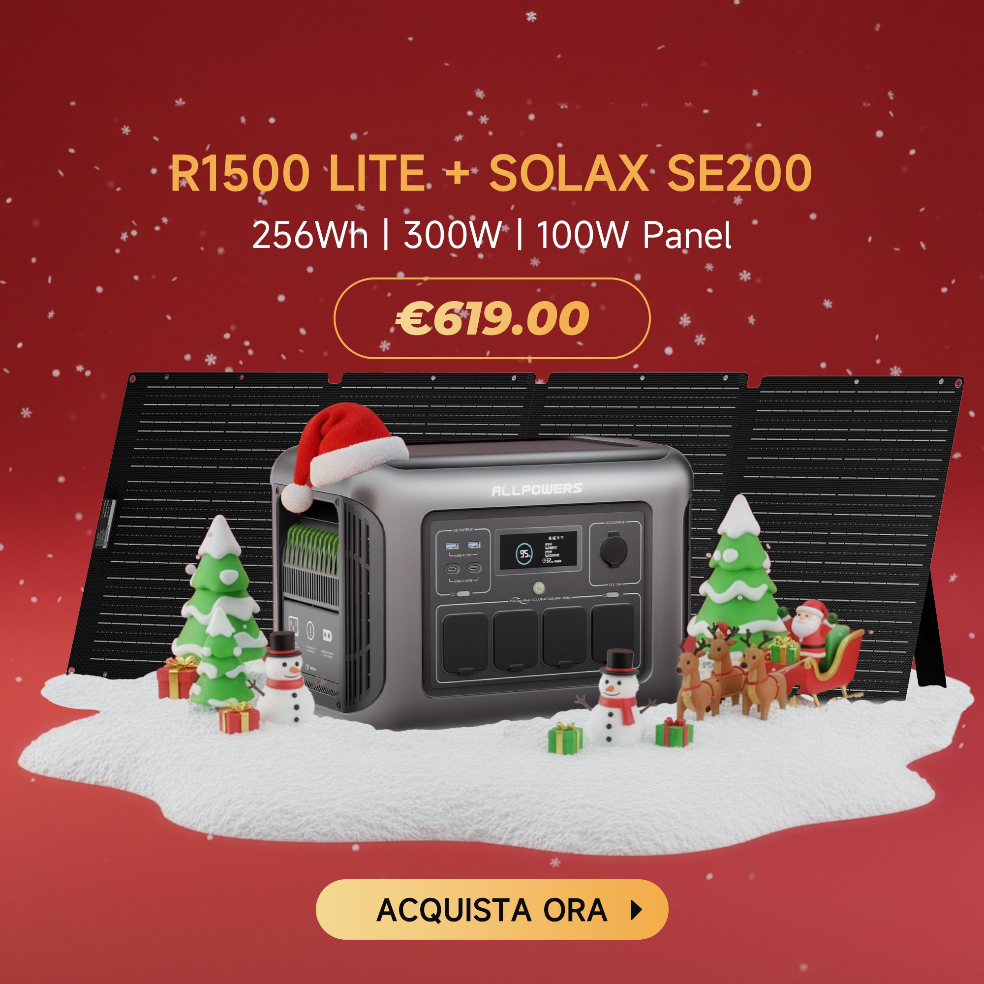 ALLPOWER Generatore Solare 1800W (R1500 + SOLAX SE200 Pannello Solare 200W)